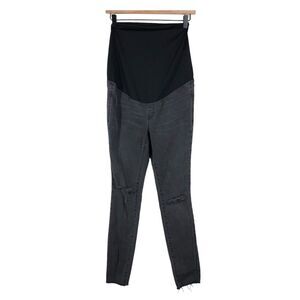 Madewell Maternity Over-the-Belly Skinny Jeans Distressed Washed Black 26 G7394